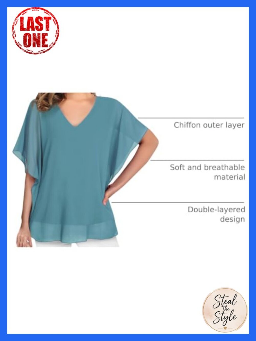 Women's Loose Flouncing Flutter Sleeve Double-Layered Chiffon Blouse Dressy Top - Picture 3 of 6